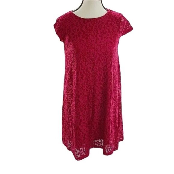 Altar'd State Dress Red Lace Floral Shift Short Sleeve Womens Size Small - Picture 1 of 6